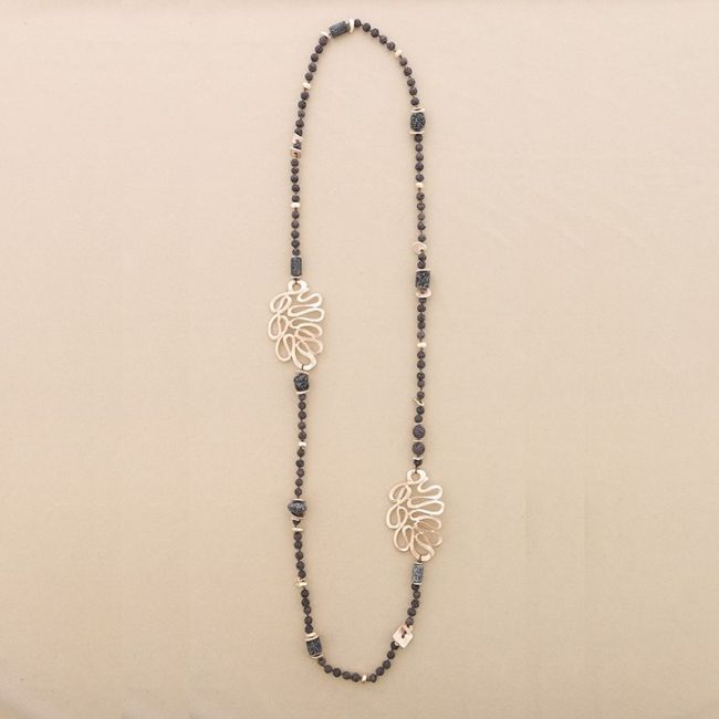 LONG NECKLACE LAVA BEADS METAL FIGURES