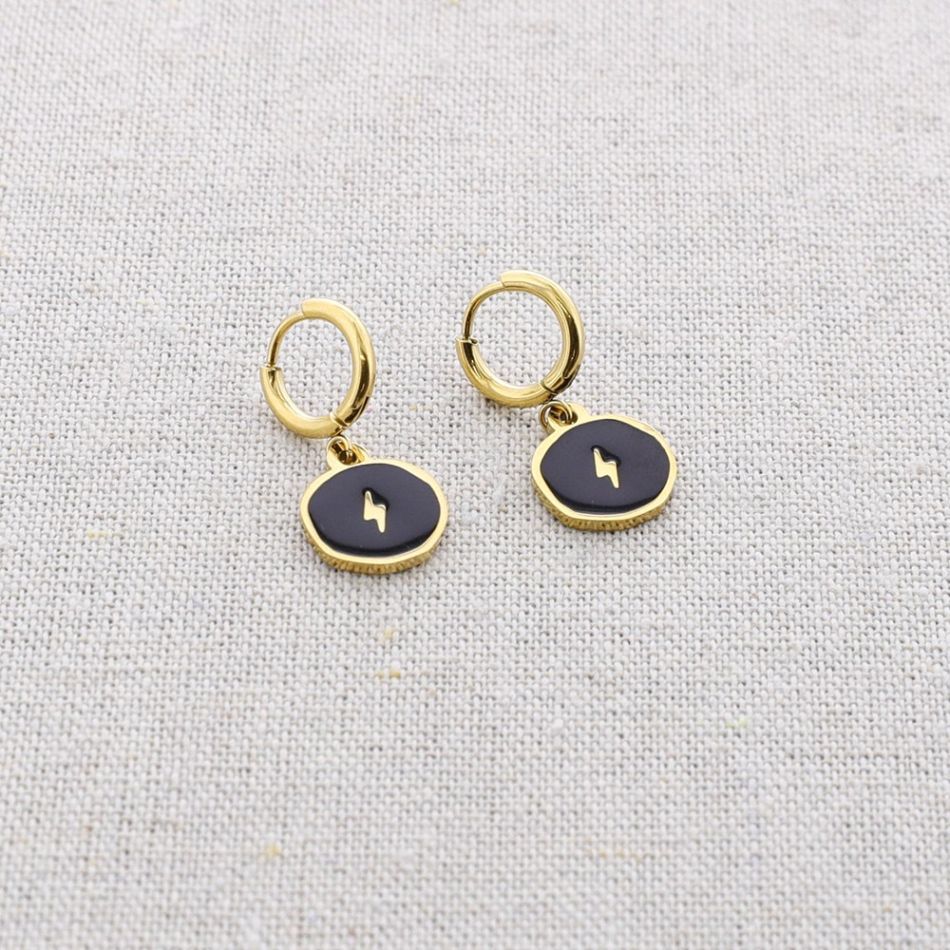 LIGHTNING ENAMEL MEDAL STEEL EARRINGS