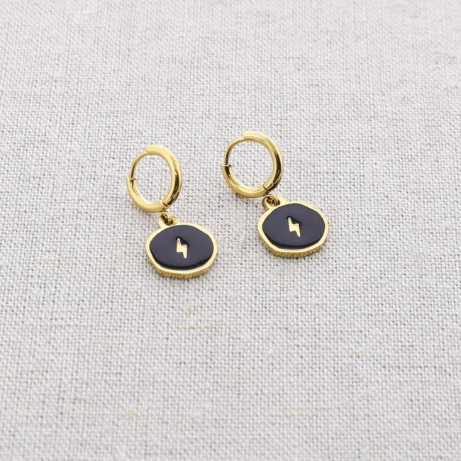 LIGHTNING ENAMEL MEDAL STEEL EARRINGS