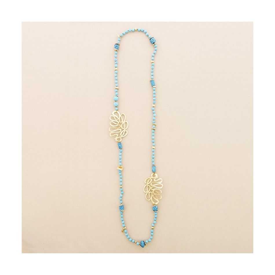 LONG NECKLACE LAVA BEADS METAL FIGURES