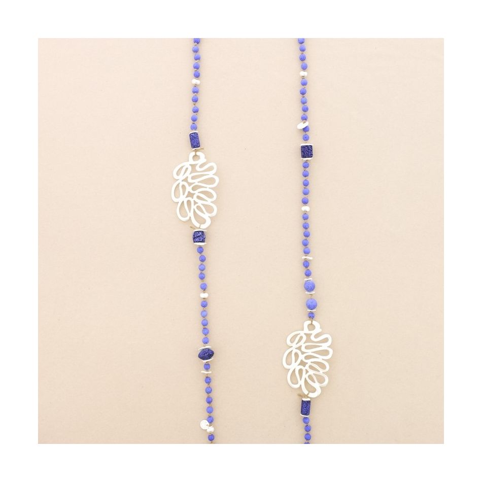 LONG NECKLACE LAVA BEADS METAL FIGURES