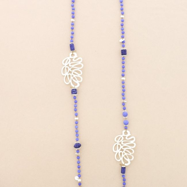 LONG NECKLACE LAVA BEADS METAL FIGURES