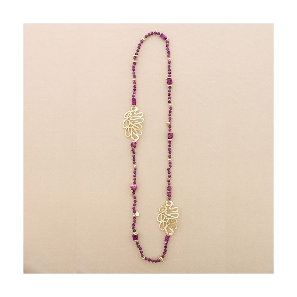LONG NECKLACE LAVA BEADS METAL FIGURES