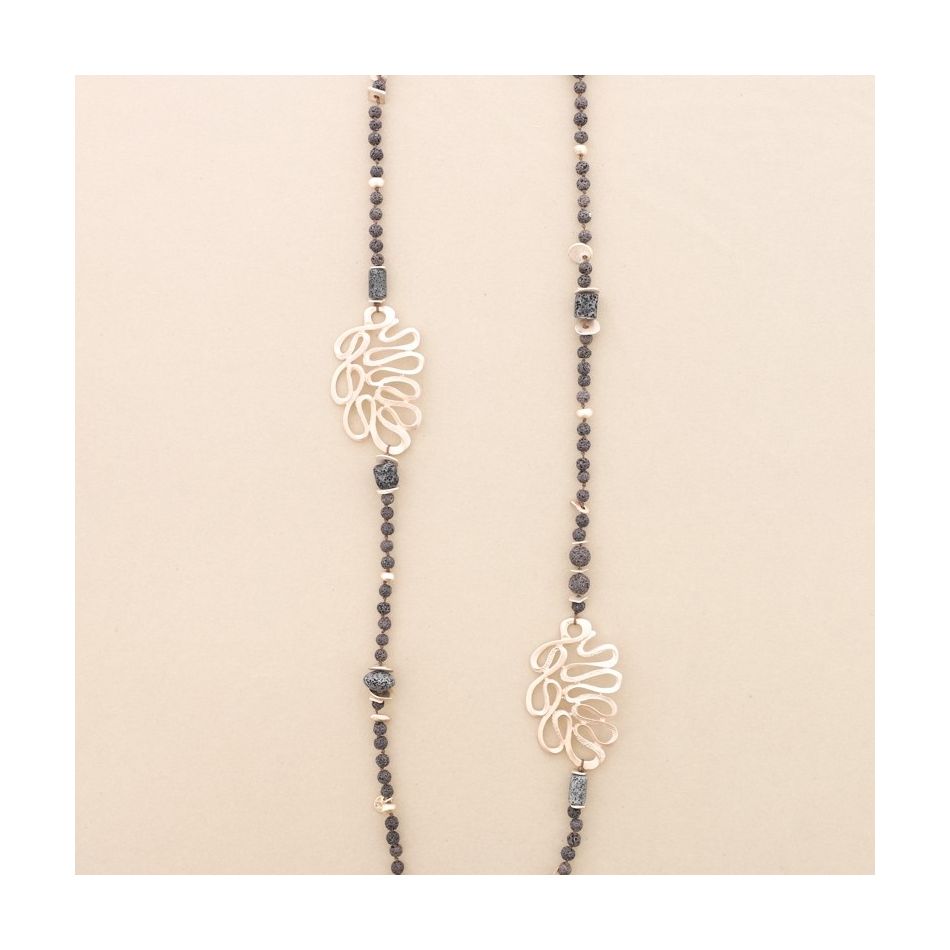 LONG NECKLACE LAVA BEADS METAL FIGURES