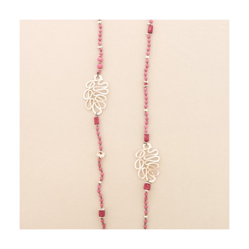 LONG NECKLACE LAVA BEADS METAL FIGURES