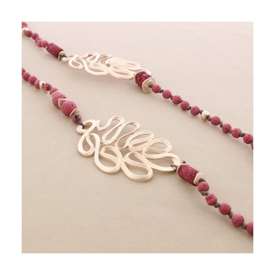 LONG NECKLACE LAVA BEADS METAL FIGURES