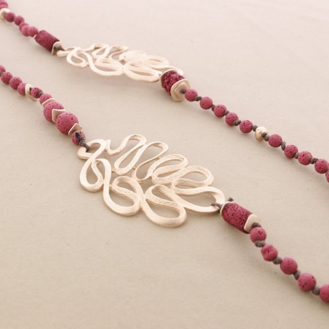 LONG NECKLACE LAVA BEADS METAL FIGURES