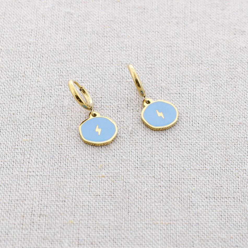 LIGHTNING ENAMEL MEDAL STEEL EARRINGS