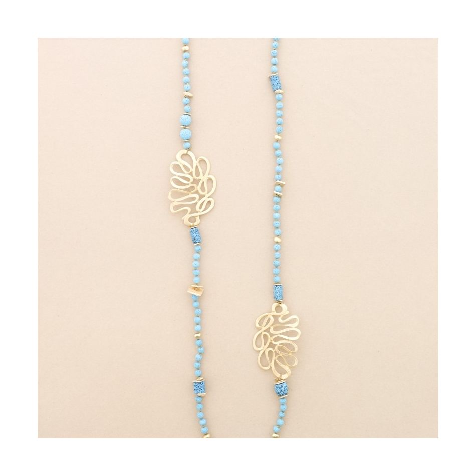 LONG NECKLACE LAVA BEADS METAL FIGURES