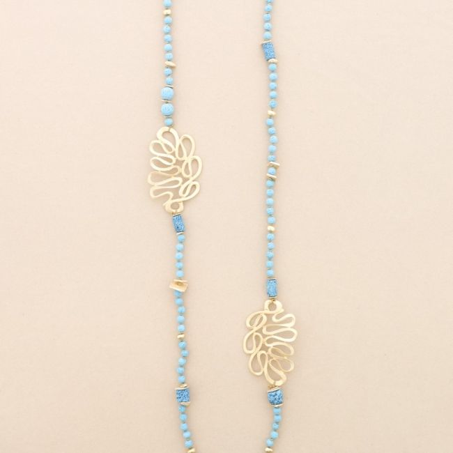LONG NECKLACE LAVA BEADS METAL FIGURES