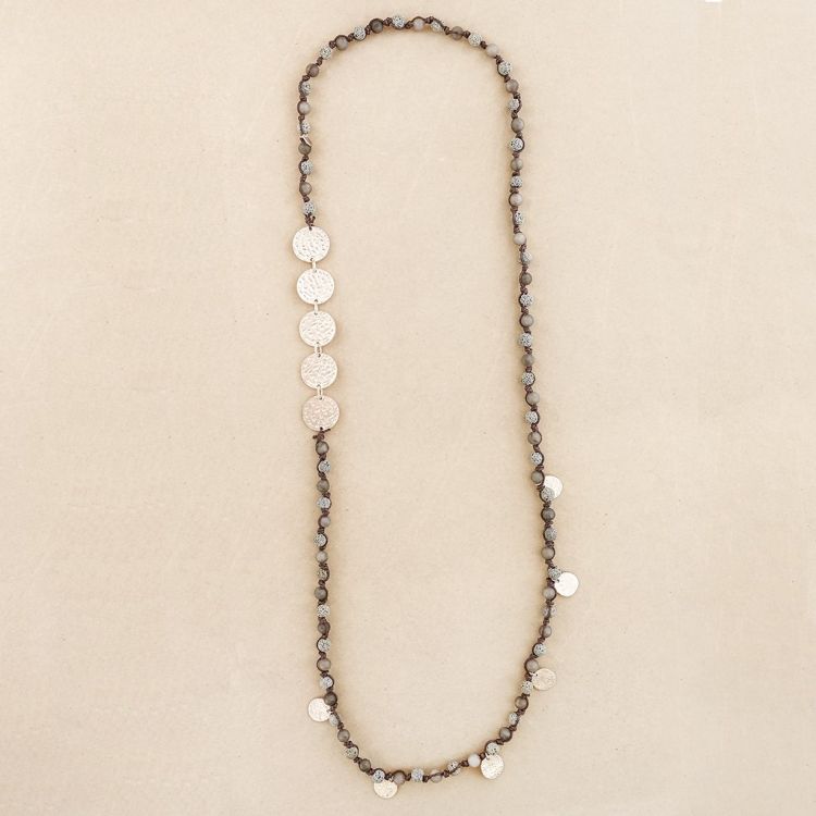 METAL MEDALS STONES LONG NECKLACE