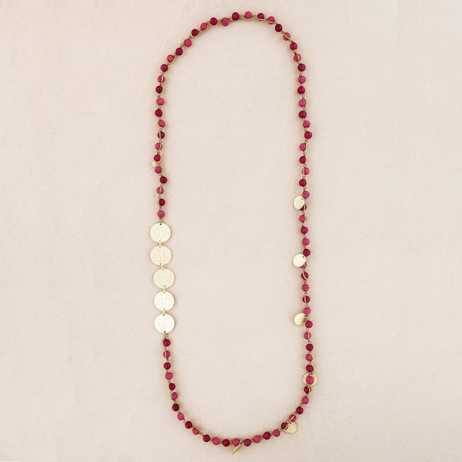 COLLAR LARGO PIEDRAS MEDALLAS METAL