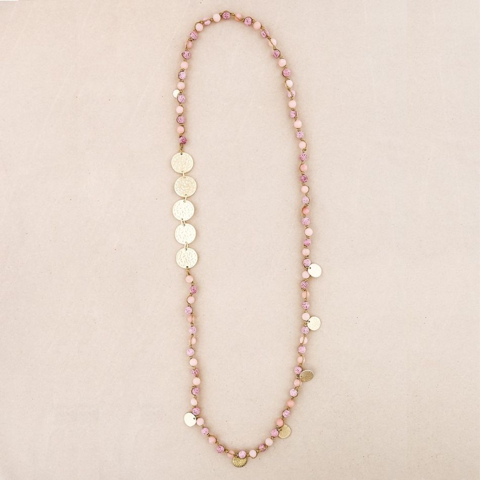 COLLAR LARGO PIEDRAS MEDALLAS METAL