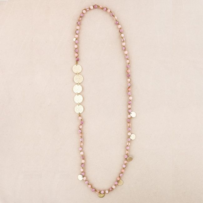 COLLAR LARGO PIEDRAS MEDALLAS METAL