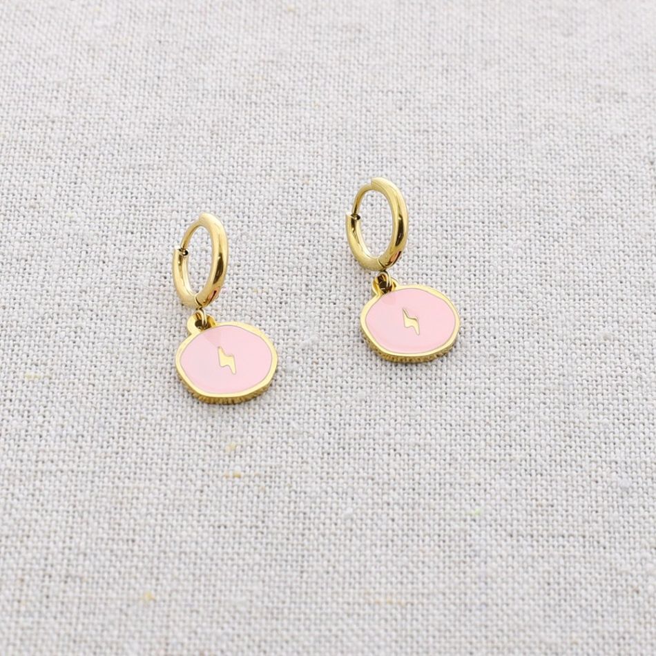 LIGHTNING ENAMEL MEDAL STEEL EARRINGS