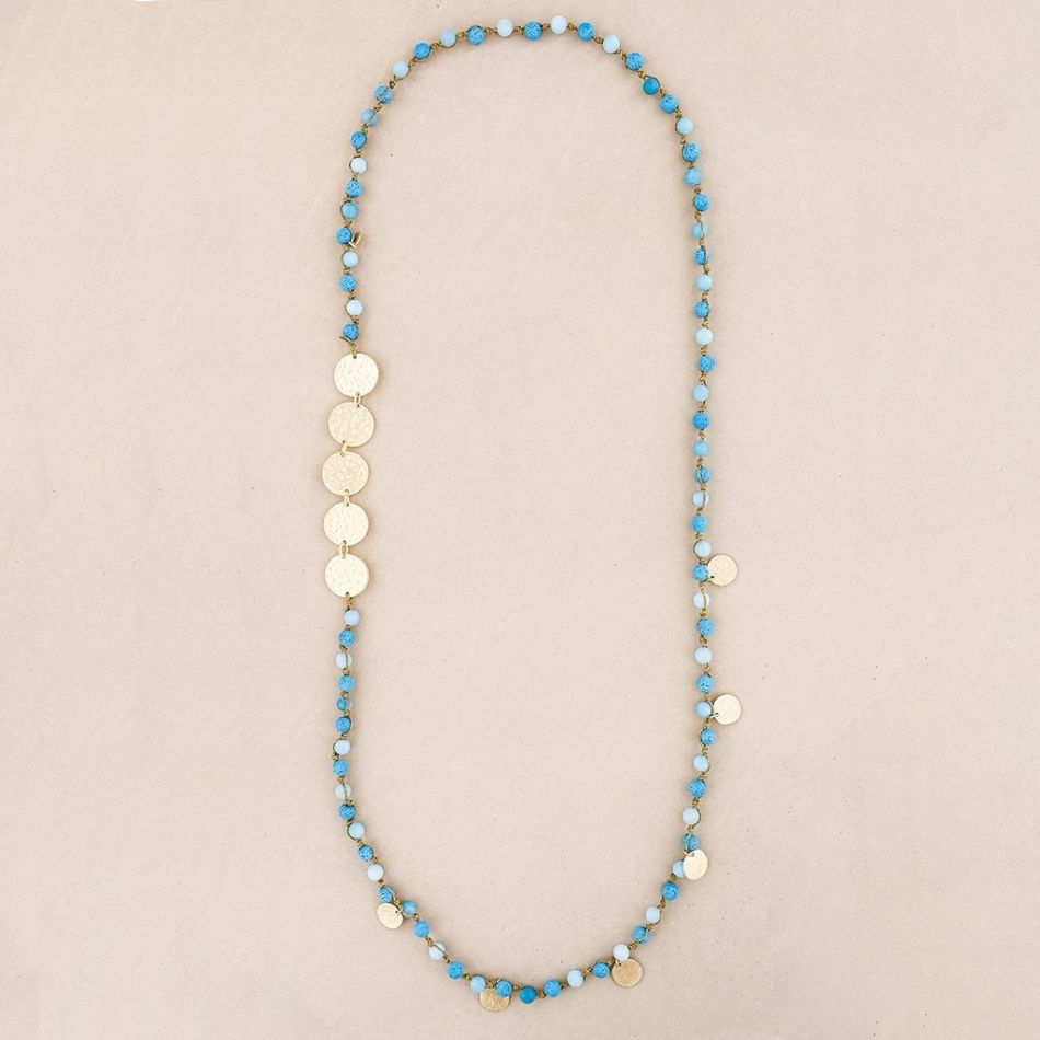 COLLAR LARGO PIEDRAS MEDALLAS METAL
