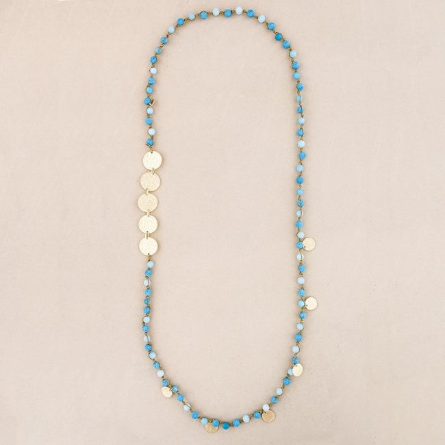 COLLAR LARGO PIEDRAS MEDALLAS METAL