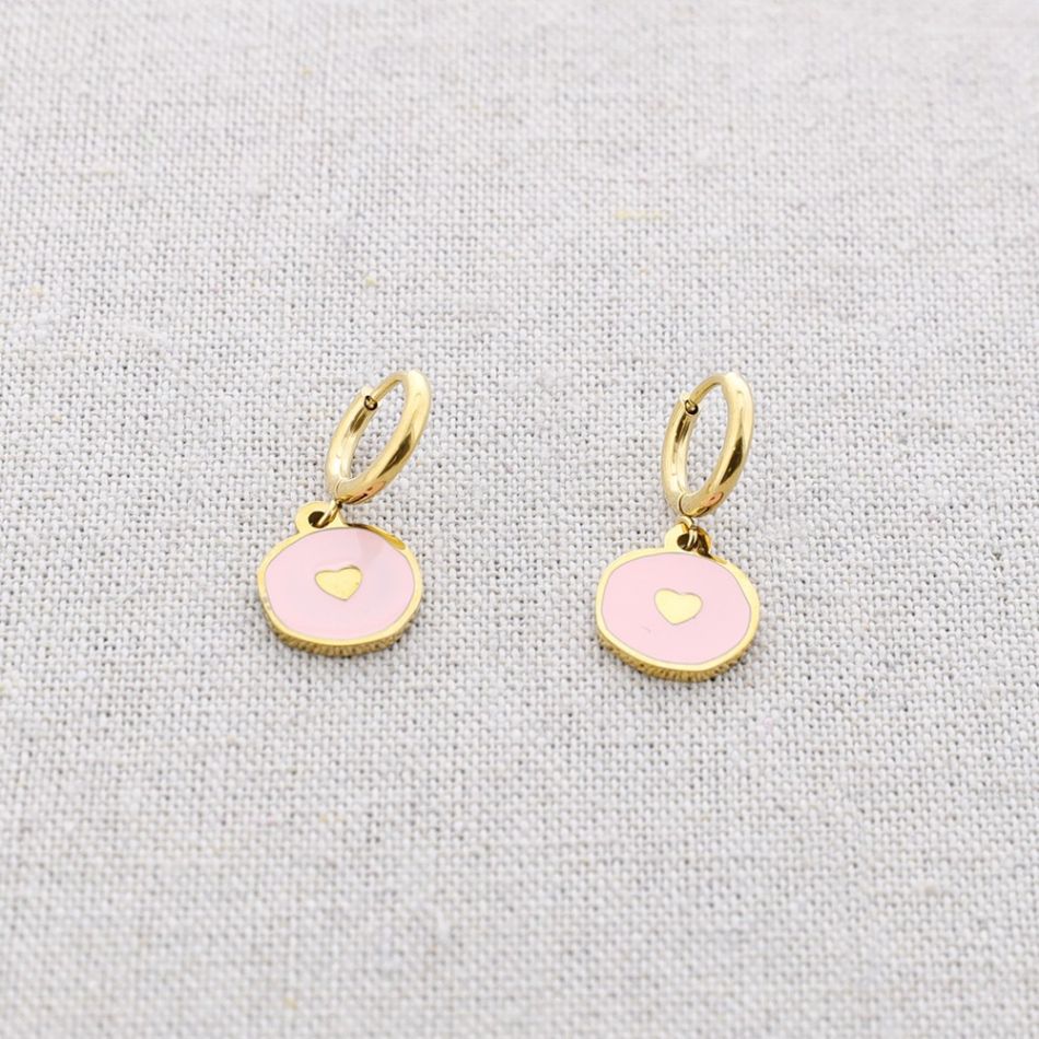 STEEL EARRINGS LITTLE ENAMEL HEART MEDAL