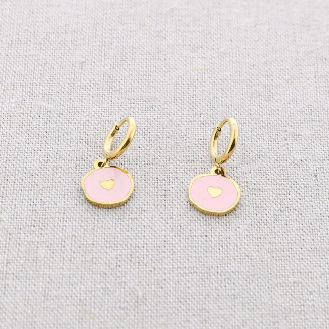 STEEL EARRINGS LITTLE ENAMEL HEART MEDAL