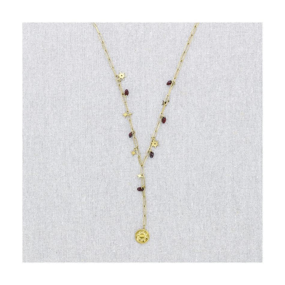 COLLAR ACERO CADENA COLGANTE PIEDRAS 52CM