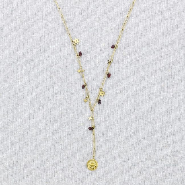 STONE PENDANT CHAIN STEEL NECKLACE 52CM