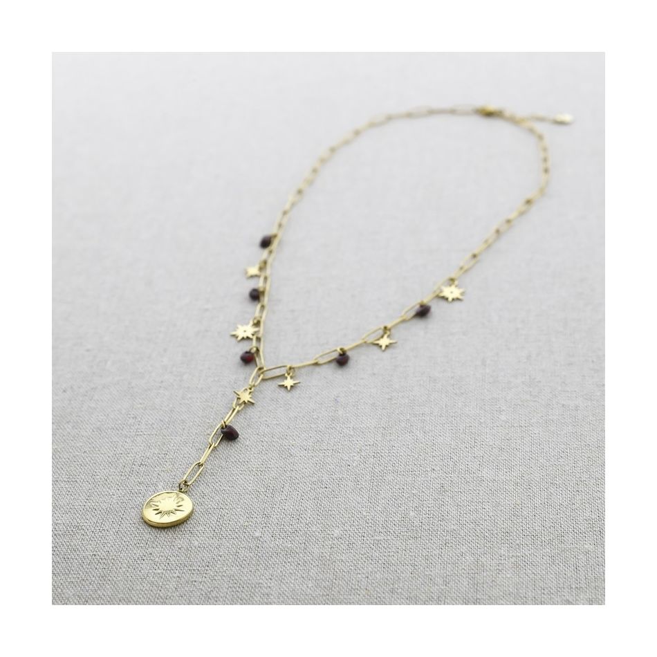 COLLAR ACERO CADENA COLGANTE PIEDRAS 52CM