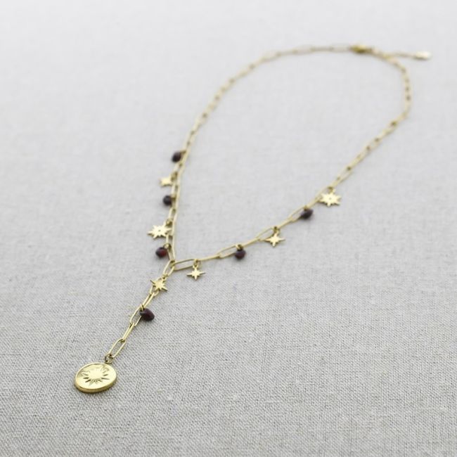 STONE PENDANT CHAIN STEEL NECKLACE 52CM