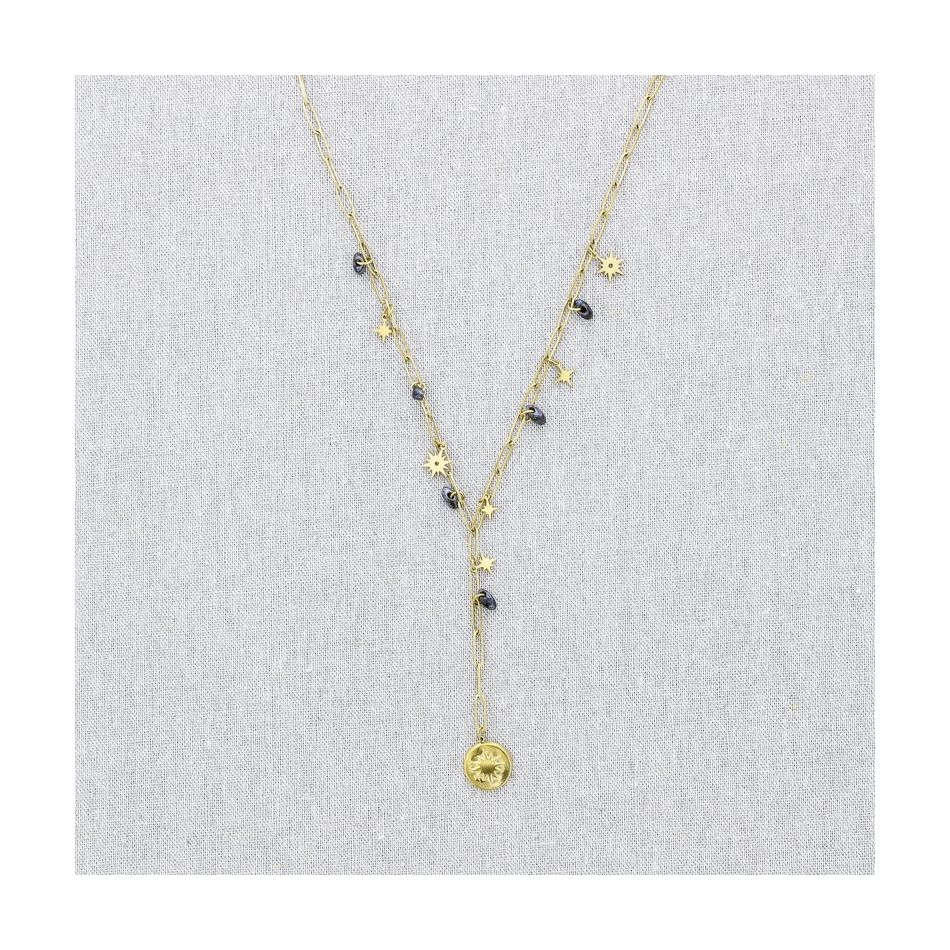 COLLAR ACERO CADENA COLGANTE PIEDRAS 52CM
