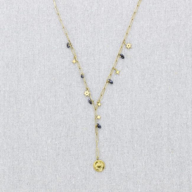 STONE PENDANT CHAIN STEEL NECKLACE 52CM