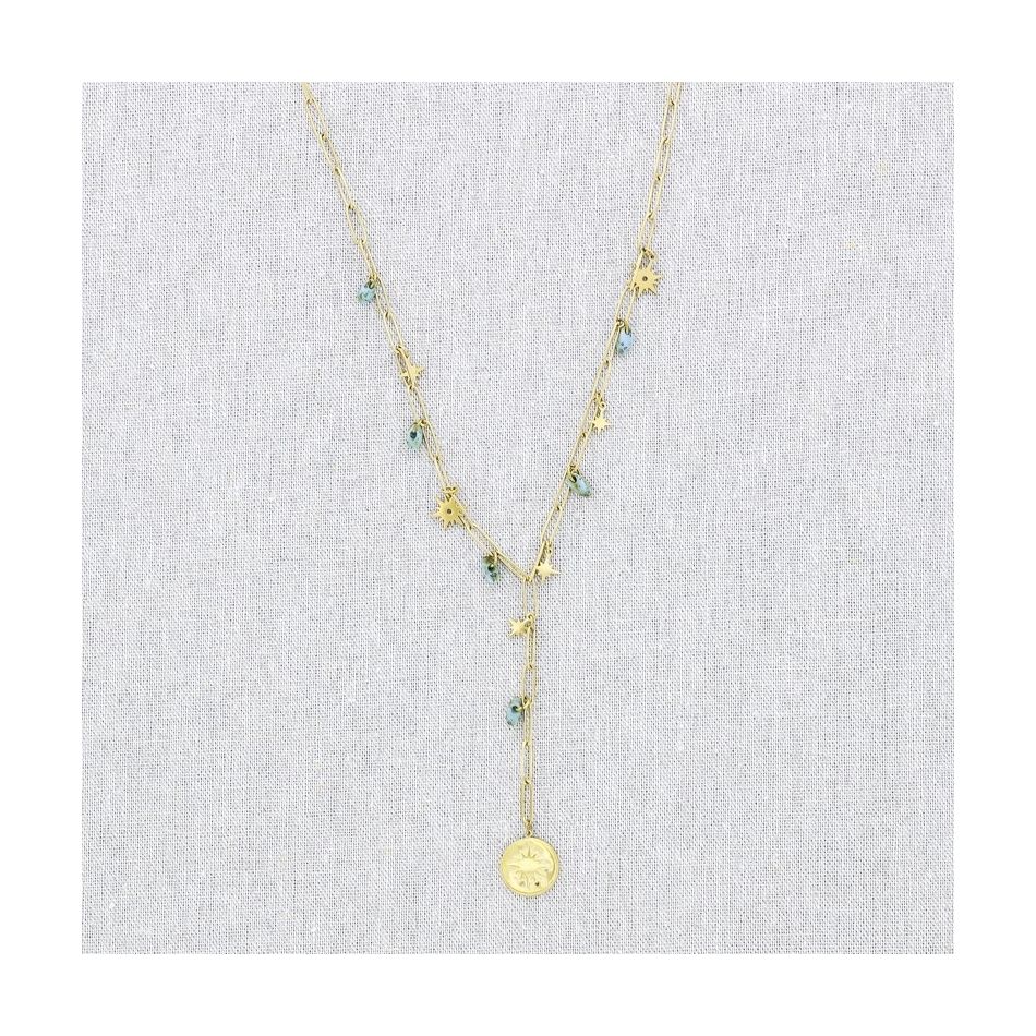COLLAR ACERO CADENA COLGANTE PIEDRAS 52CM