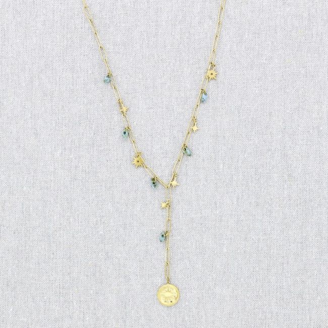 STONE PENDANT CHAIN STEEL NECKLACE 52CM