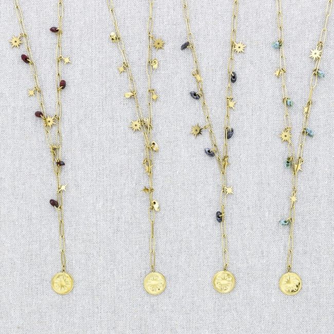 STONE PENDANT CHAIN STEEL NECKLACE 52CM