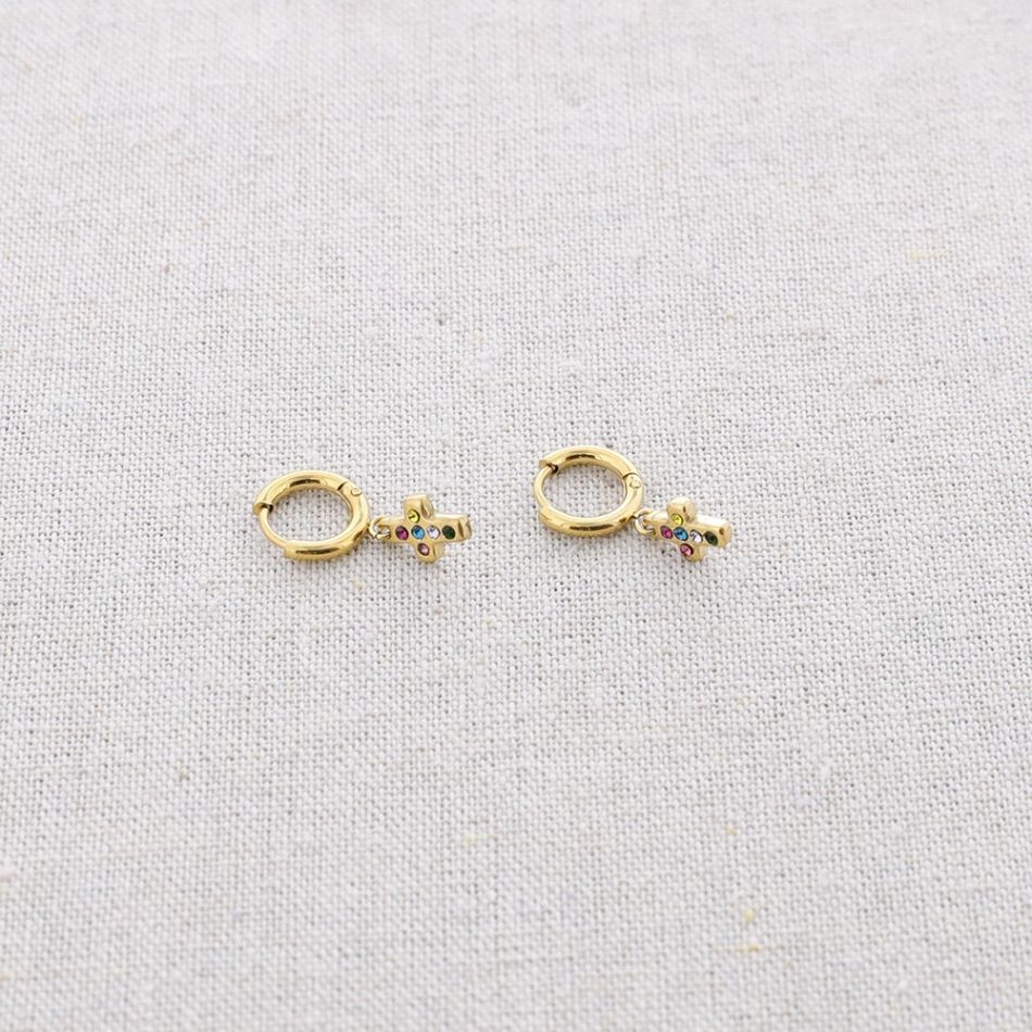 STEEL EARRINGS HANGING CROSS
