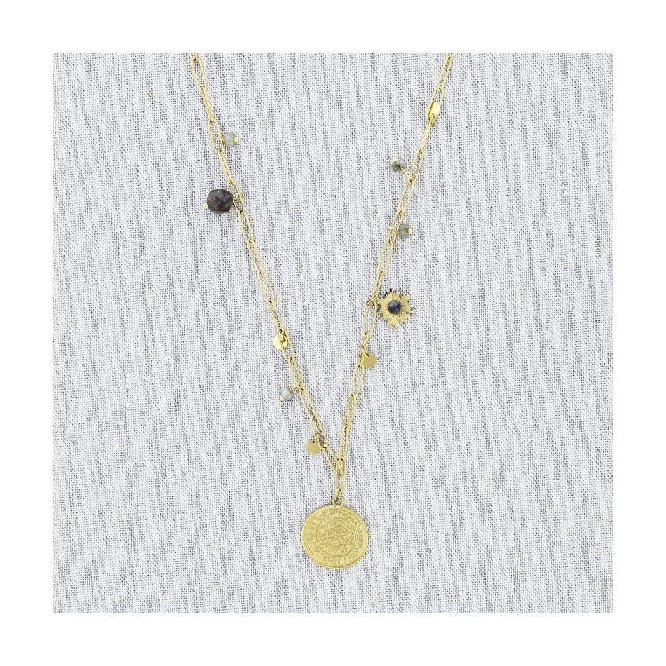 STONE PENDANT CHAIN STEEL NECKLACE 60CM