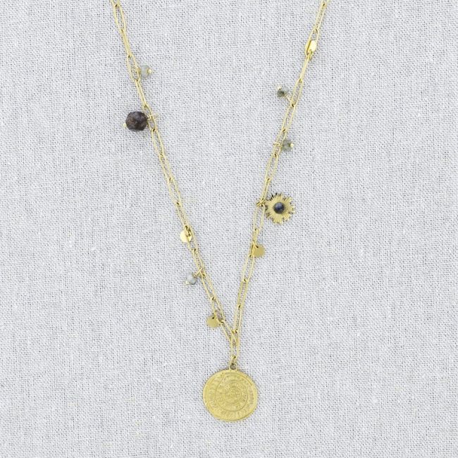 STONE PENDANT CHAIN STEEL NECKLACE 60CM