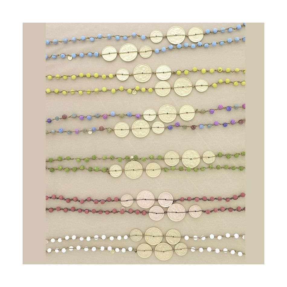 COLLAR LARGO CUENTAS LAVAS TRENZADAS MEDALLITAS METAL