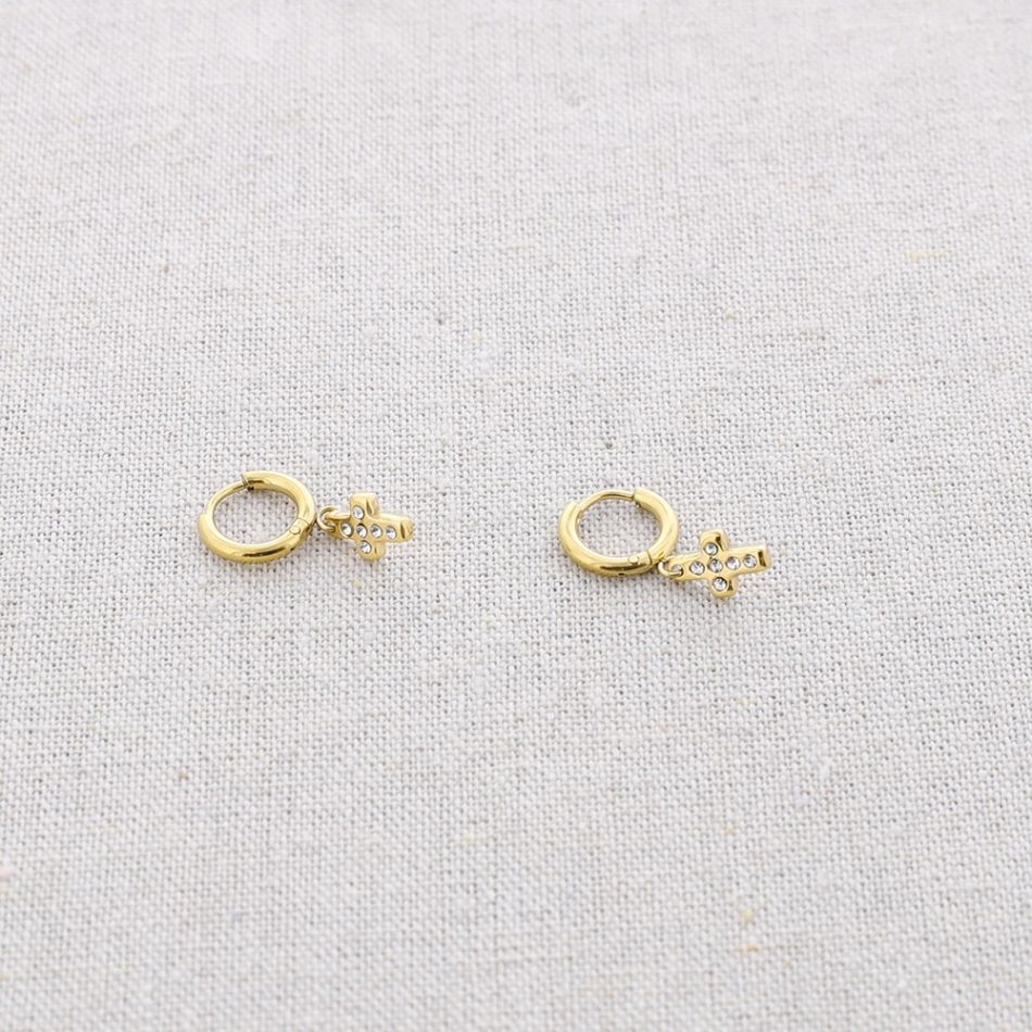 STEEL EARRINGS HANGING CROSS