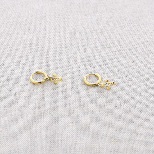 STEEL EARRINGS HANGING CROSS