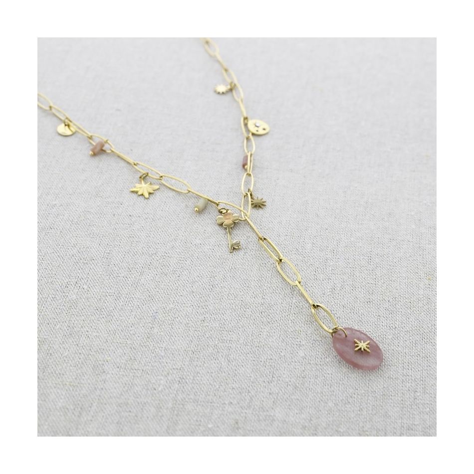 COLLAR ACERO CADENA COLGANTE PIEDRAS 50CM