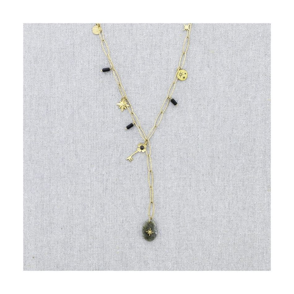 COLLAR ACERO CADENA COLGANTE PIEDRAS 50CM