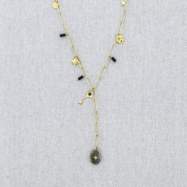 COLLAR ACERO CADENA COLGANTE PIEDRAS 50CM