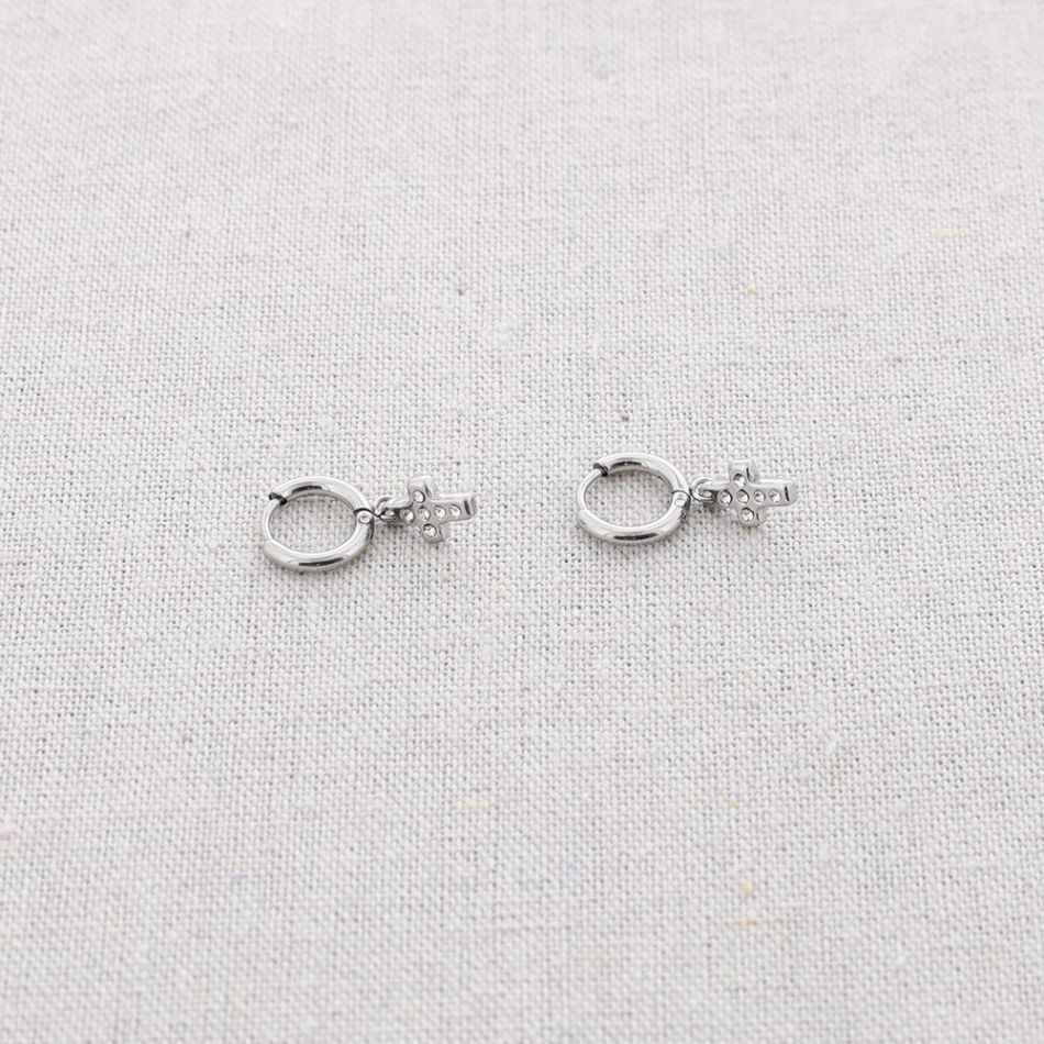 STEEL EARRINGS HANGING CROSS