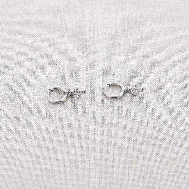STEEL EARRINGS HANGING CROSS