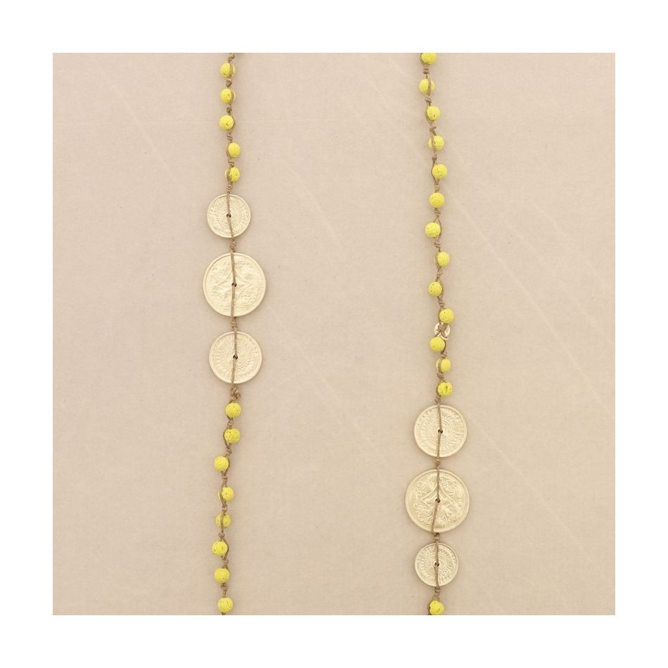 COLLAR LARGO CUENTAS LAVAS TRENZADAS MEDALLITAS METAL