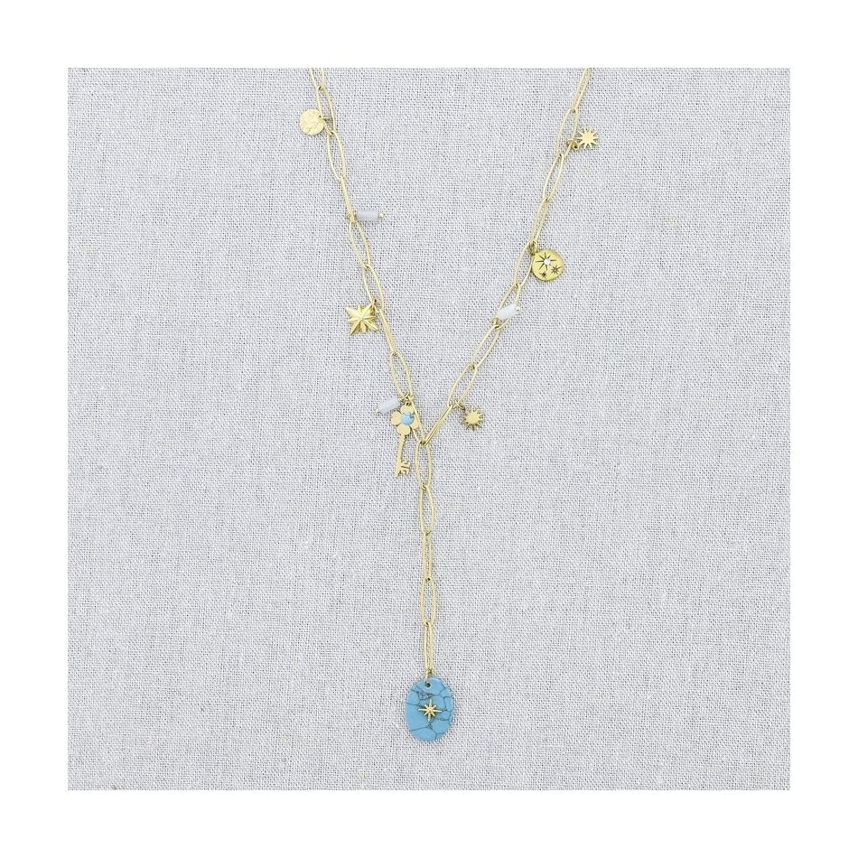STONE PENDANT CHAIN STEEL NECKLACE 50CM