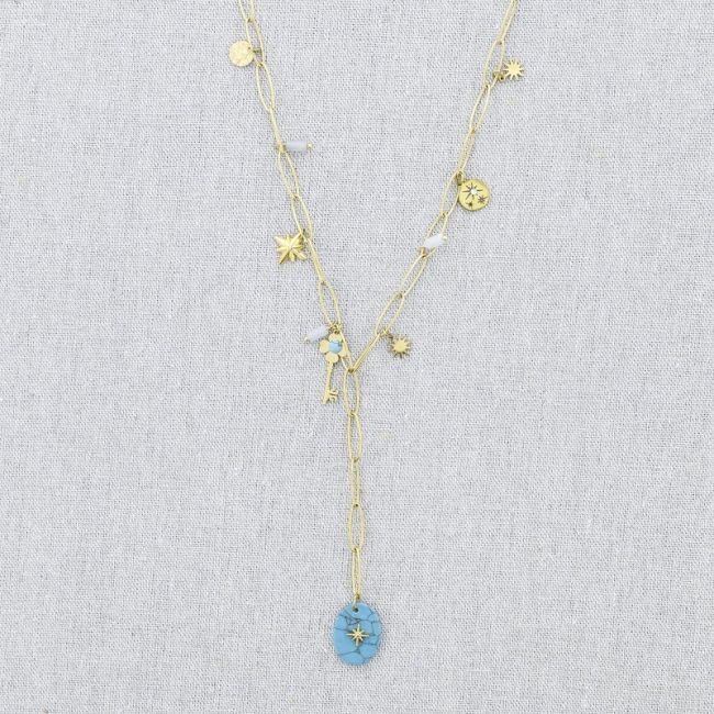 STONE PENDANT CHAIN STEEL NECKLACE 50CM