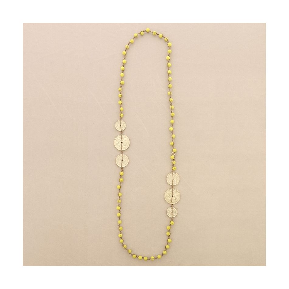 COLLAR LARGO CUENTAS LAVAS TRENZADAS MEDALLITAS METAL