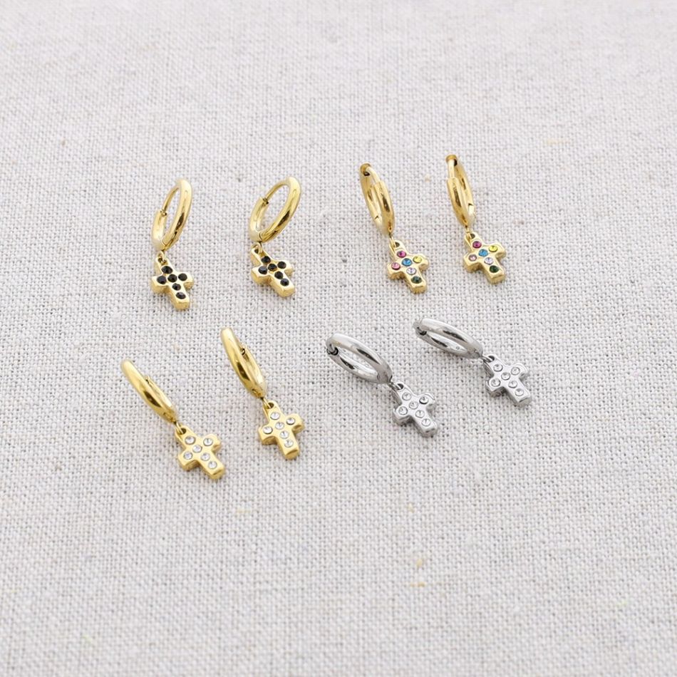 PENDIENTES ACERO ARO COLGANTE CRUZ