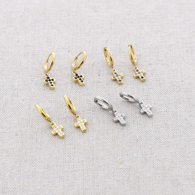 STEEL EARRINGS HANGING CROSS