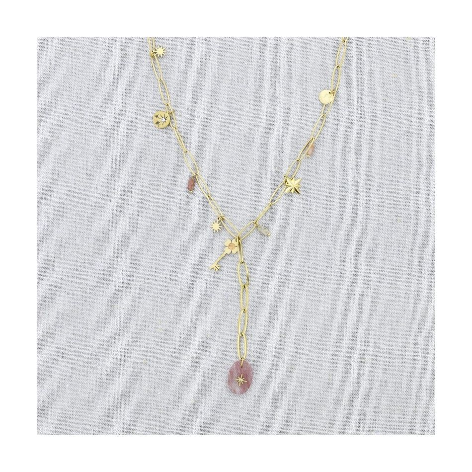 STONE PENDANT CHAIN STEEL NECKLACE 50CM